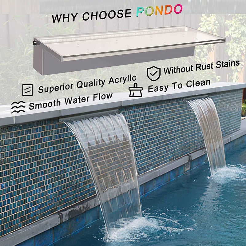 PONDO 24'' APP Control Waterfall Spillway with RGB LED Lights, Acrylic Pond Fountain Set for Outdoor Decorations, Patio Pool Kit on The Wall for Garden w/16 Color Changing, Easy Installation - Image 4
